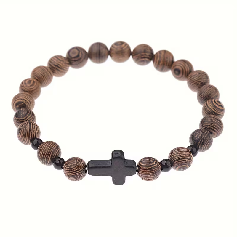 Гривна с дървени мъниста и кръст "Wood Cross"