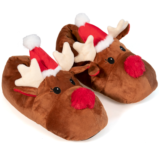 Коледни плюшени пантофи „Еленчето Рудолф“
