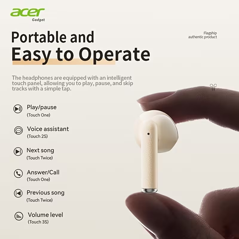 Безжични Bluetooth слушалки Acer с LED дисплей и компактна зарядна кутия1