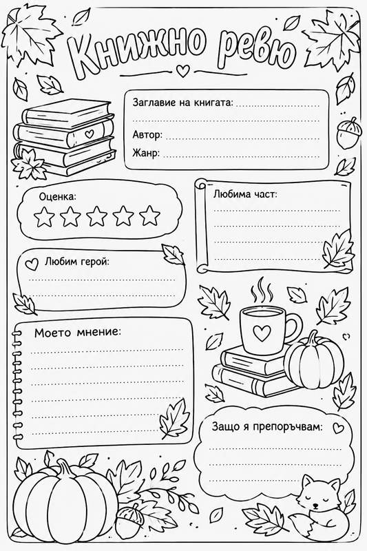 Ръчно изработен бележник за книжни ревюта с тема есен